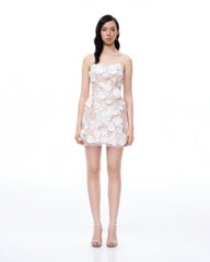 Serafina Floral Embroidered Mini Dress - White