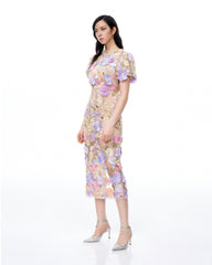 Alaric Round Neck 3D Floral Embroidered Maxi Dress - Pastel Multi