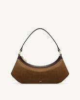 Lily Faux Suede Shoulder Bag - Dark Brown