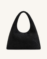 Iaura Faux Suede Woven Shoulder Bag - Black