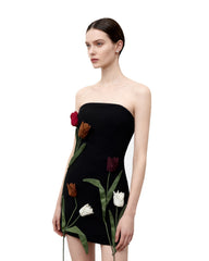 Tulip Appliqu¨¦ Strapless Dress - Black