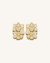Geometrical Combination Earrings - 18ct Gold Plated & White Zircon