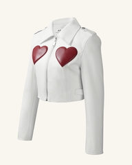 Sophie Cropped Leather Jacket - White & Red