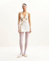 Yuliya White Floral Embellishment V-neckline Mini Dress - White