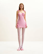 Elaina Pink Rosette Applique Mini Dress-Pink