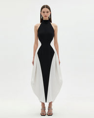 Monochrome Paneled Maxi Dress ¨C Black
