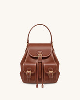 Harper Buckle Pocket Backpack - Dark Brown