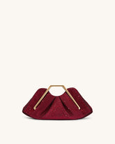 Lila Artificial Crystal Metal Frame Clutch - Red