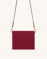 Mini Flap Faux Suede Croc Embossed Crossbody - Burgundy
