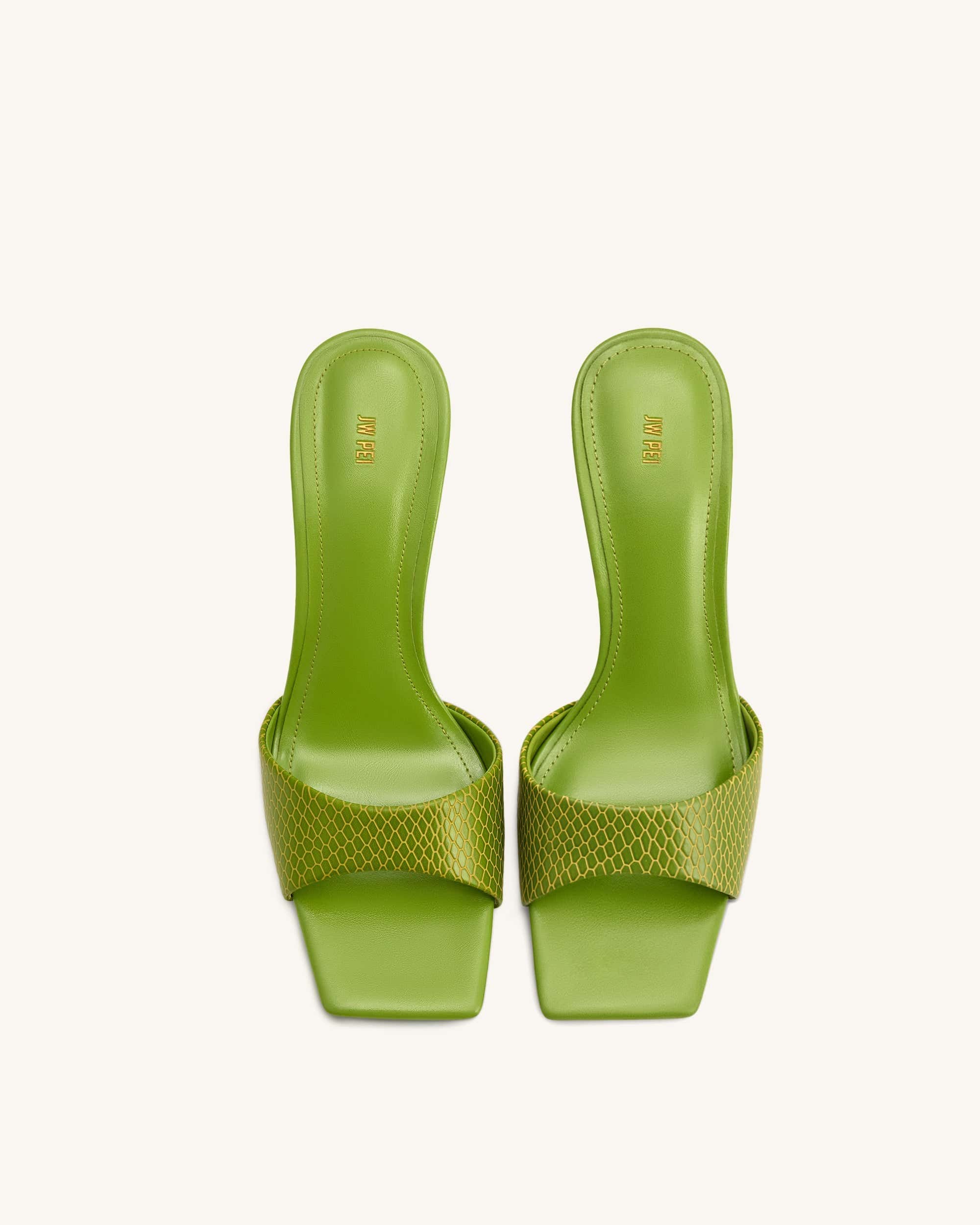 Hannah Snakeskin Heel Mules - Green