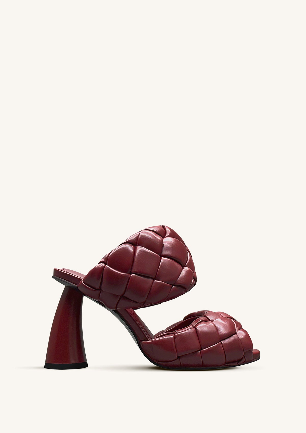 Lillian Weave Leather Heel Mules ¨C Burgundy