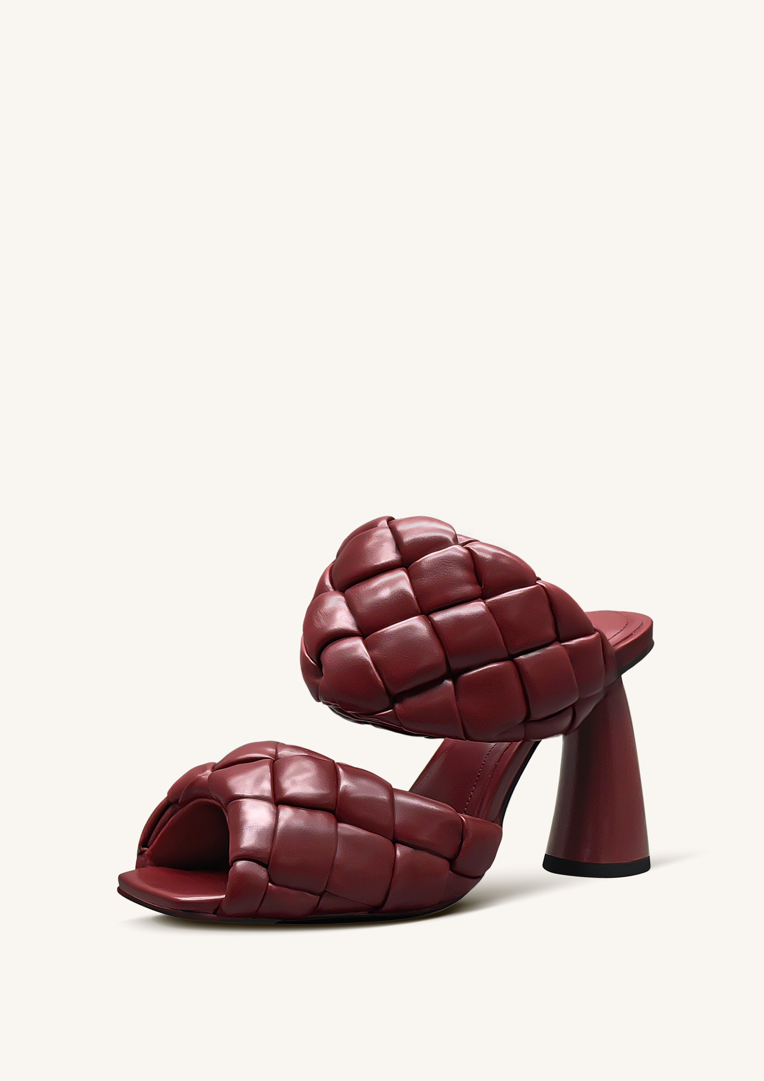Lillian Weave Leather Heel Mules ¨C Burgundy