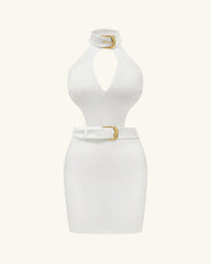 Gabriella Belted Cutout Halter Mini Dress - Ivory