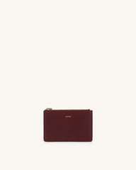 Quinn Zipped Card Holder- Burgundy Grained Vegan Leather