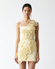 Crochet Floral Appliqu¨¦ Mini Dress - Yellow
