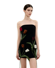 Tulip Appliqu¨¦ Strapless Dress - Black