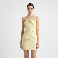 3D Floral Appliqu¨¦ Strapless Mini Dress - Yellow