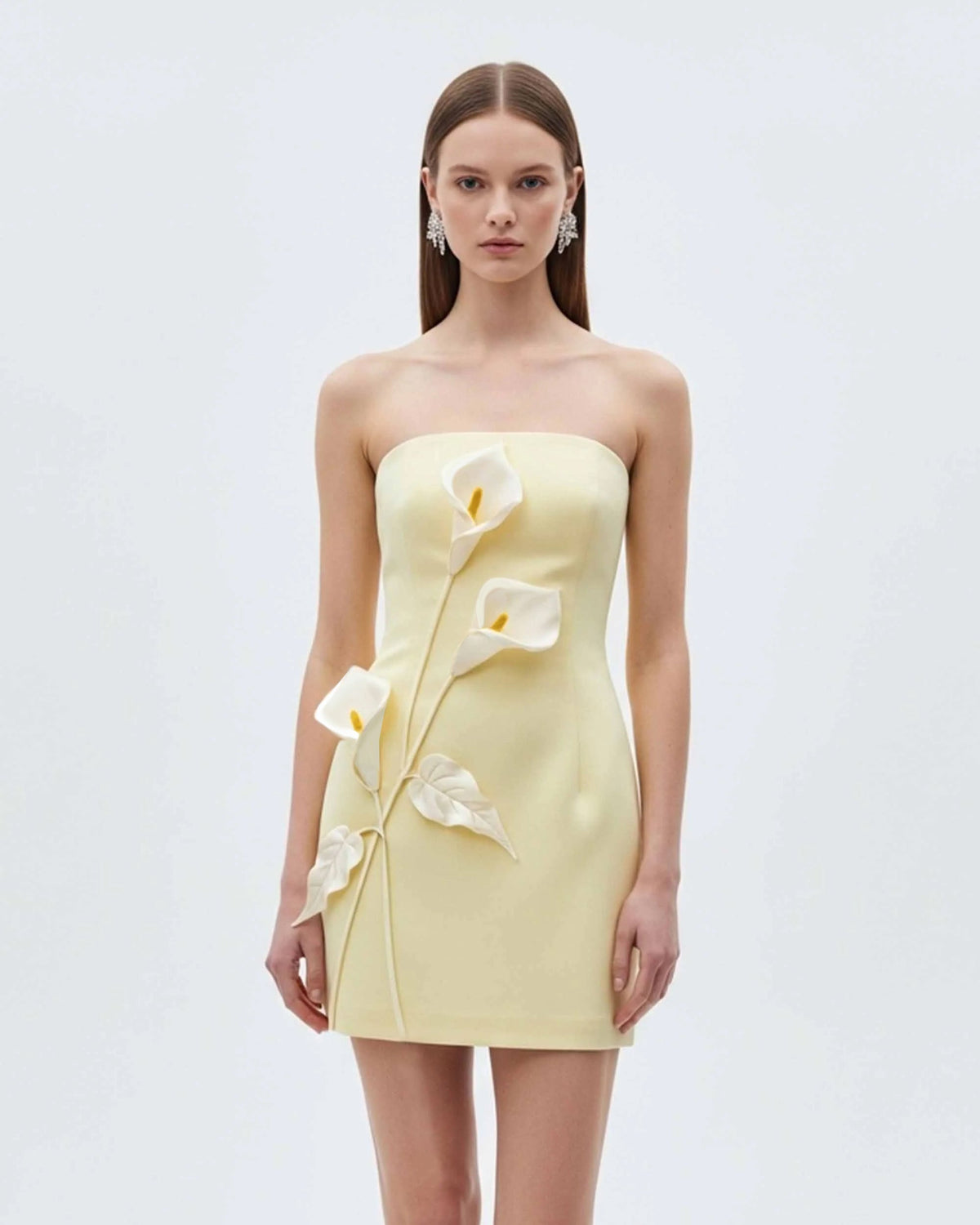 Strapless Floral Appliqu¨¦ Dress - Yellow