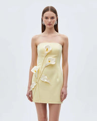 Strapless Floral Appliqu¨¦ Dress - Yellow