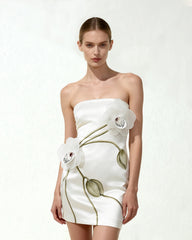 Orchid Appliqu¨¦ Strapless Dress - White