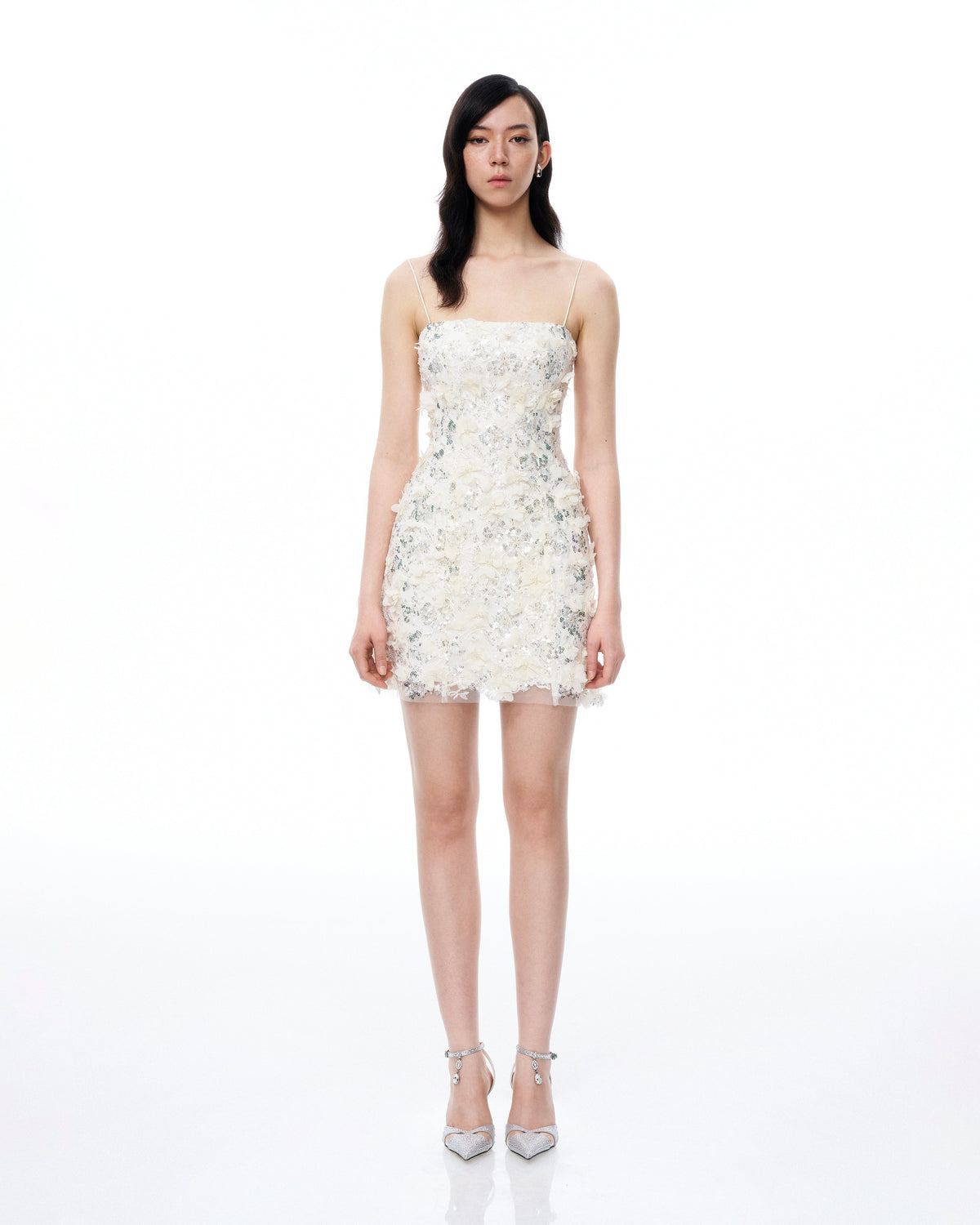 Lysandra 3D Floral Sequin Mini Dress - White