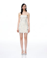 Lysandra 3D Floral Sequin Mini Dress - White
