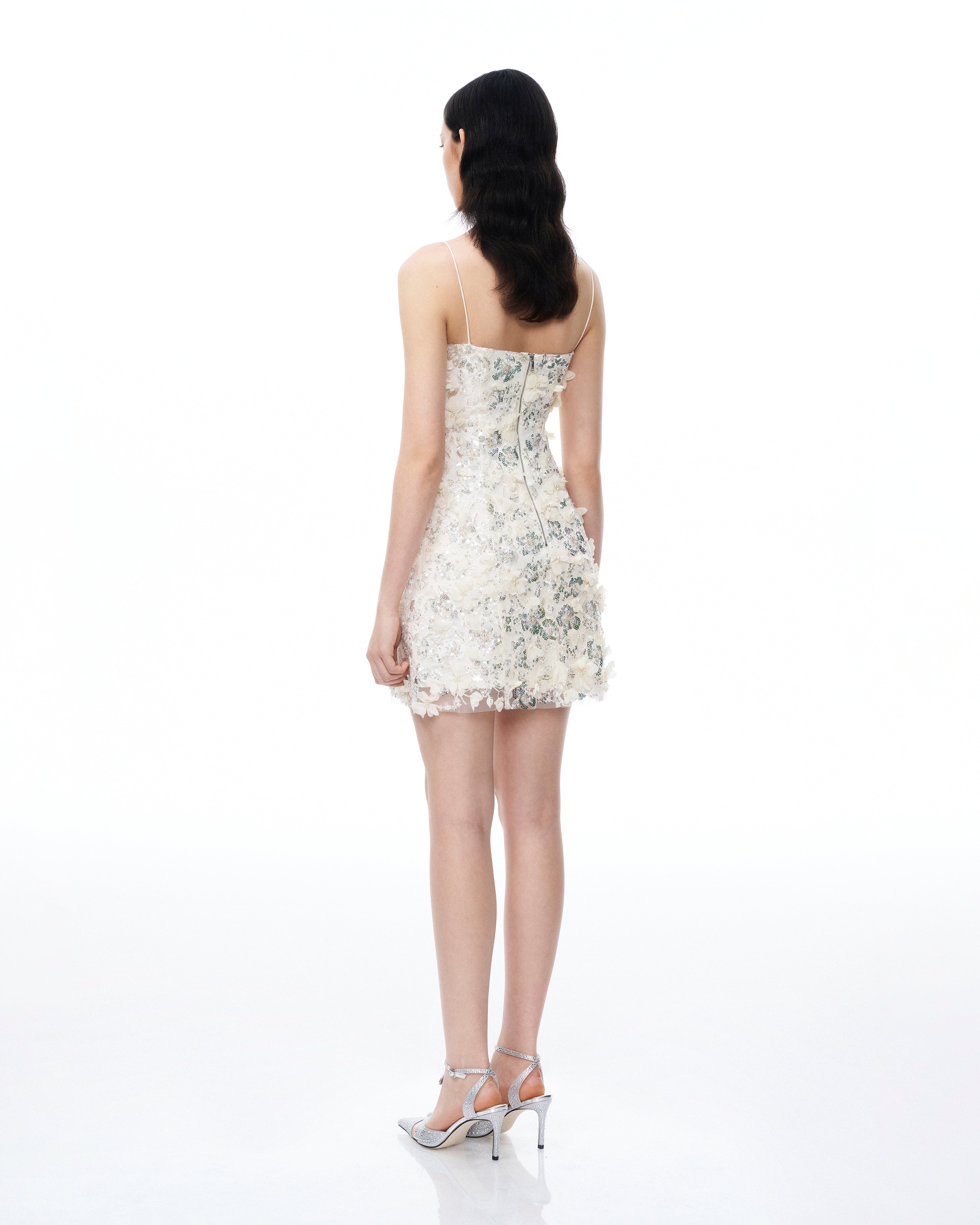 Lysandra 3D Floral Sequin Mini Dress - White