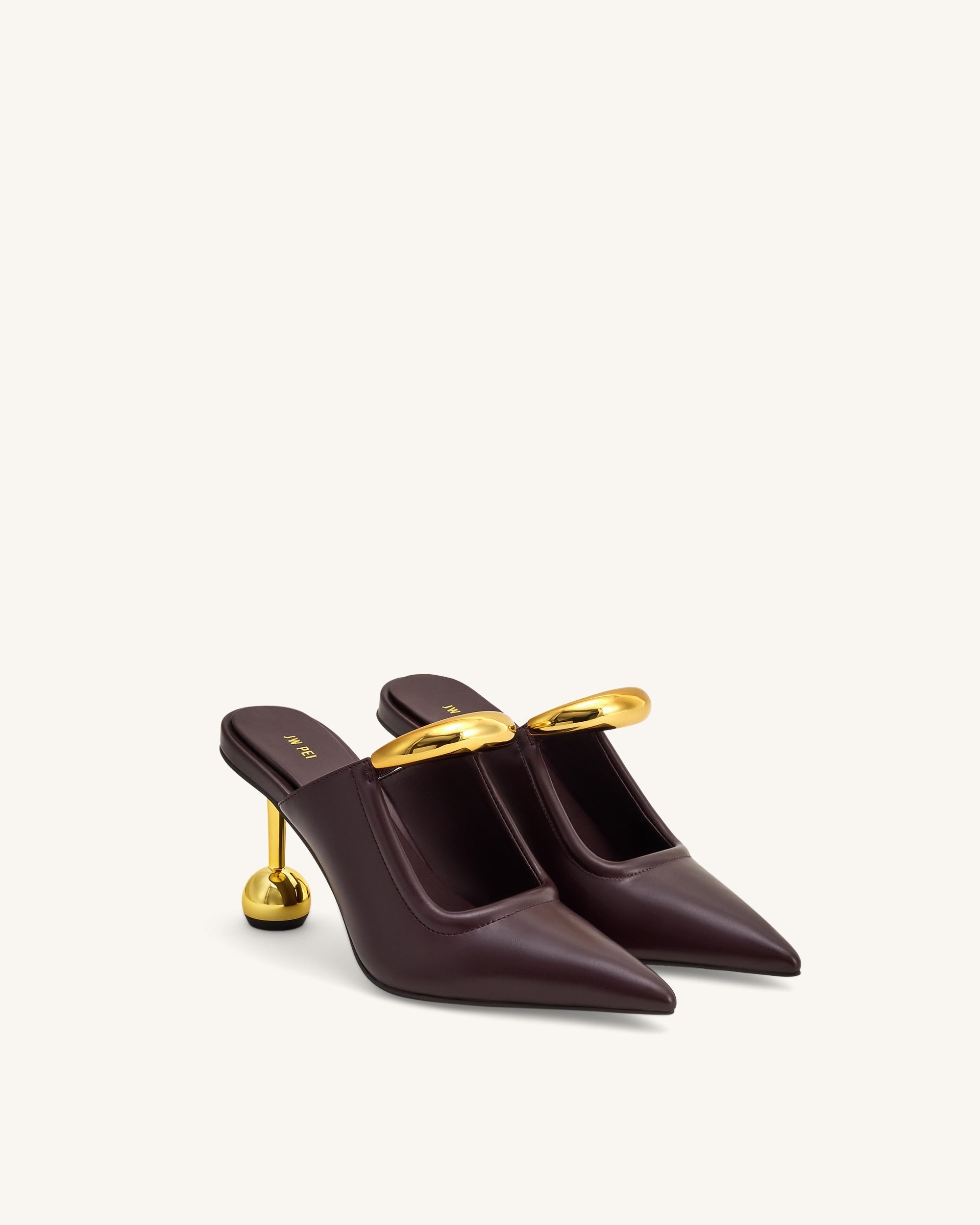 Sofia Metal Accent Sphere Heel Mules - Deep Burgundy