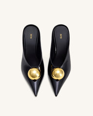 Sofia Angled Vamp Heel Mules - Black & Gold