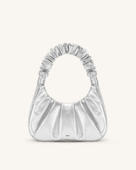 Gabbi Metallic Ruched Hobo Handbag - Silver