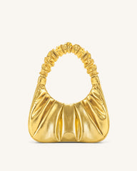 Gabbi Metallic Ruched Hobo Handbag - Gold