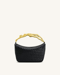 Jenny Woven Human-shaped Handle Handbag - Black