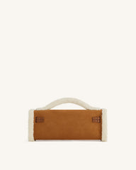 Bria Faux Suede Structured Top Handle Bag - Yellow Brown