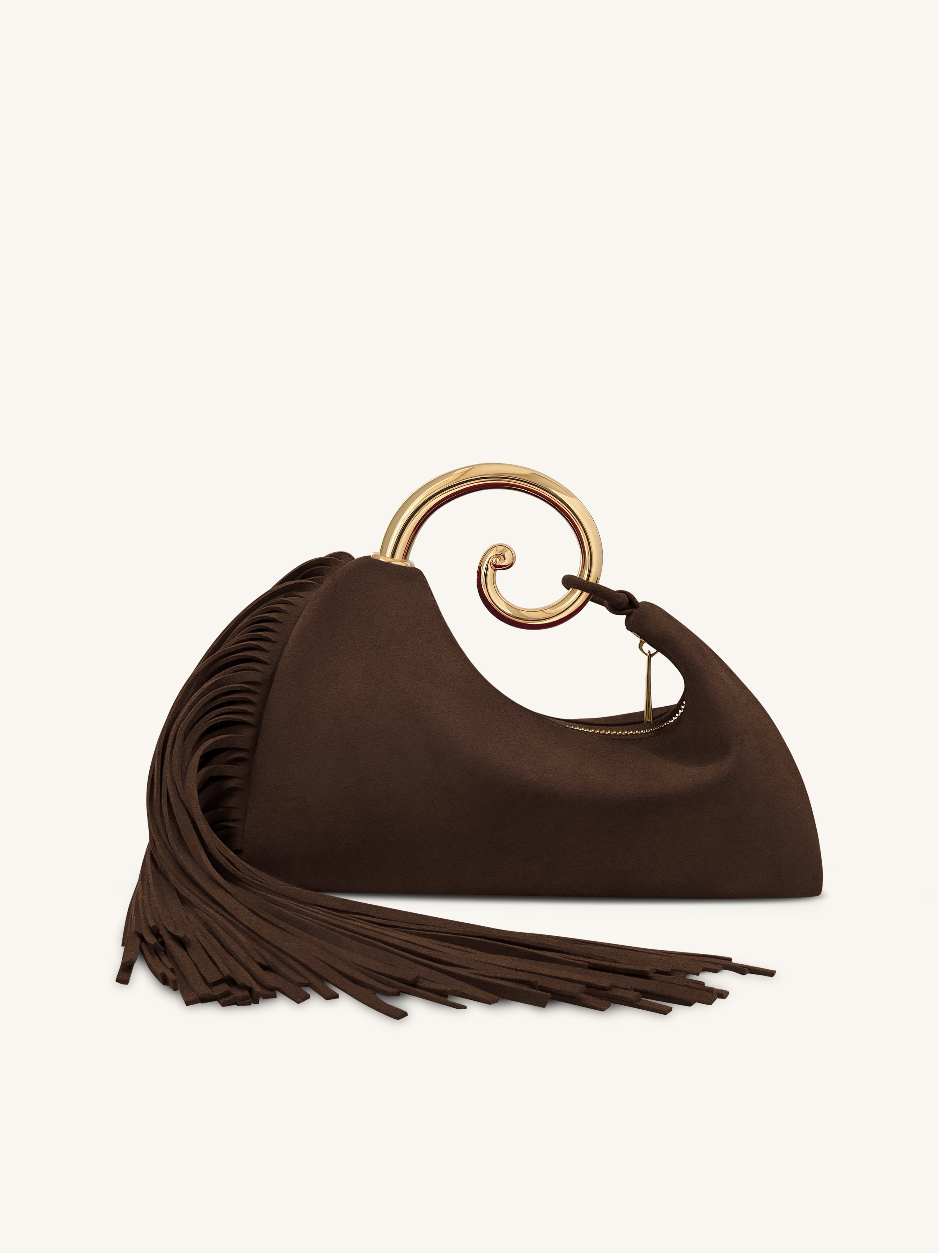 Nell Fringe Hardware Top Handle Bag - Deep Brown