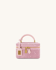 Cleo Artificial Crystal Box Shape Top Handle Bag - Pink