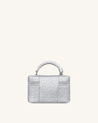 Cleo Faux Ostrich Texture Box Shape Top Handle Bag - Silver