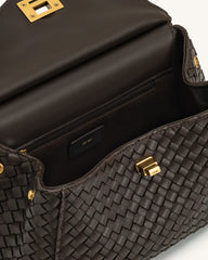 Lucia Classic Top Handle Woven Bag - Dark Brown