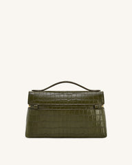 Thea Croc-Embossed Top Handle Bag - Olive Green