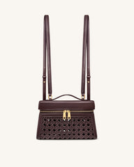 Thea Large Woven Top Handle Bag - Dark Red