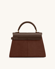 Elise Large Faux Suede Top Handle Bag - Mocha Brown