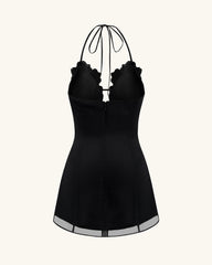 Flower Embroidered Mini Dress - Black