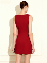 3D Floral-Appliqu¨¦ Sheath Mini Dress - Red