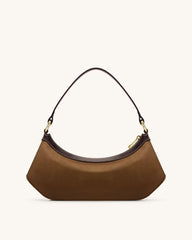 Lily Faux Suede Shoulder Bag - Dark Brown
