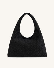 Iaura Faux Suede Woven Shoulder Bag - Black