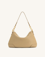 Jayla Metal Pendant Embellished Shoulder Bag - Khaki