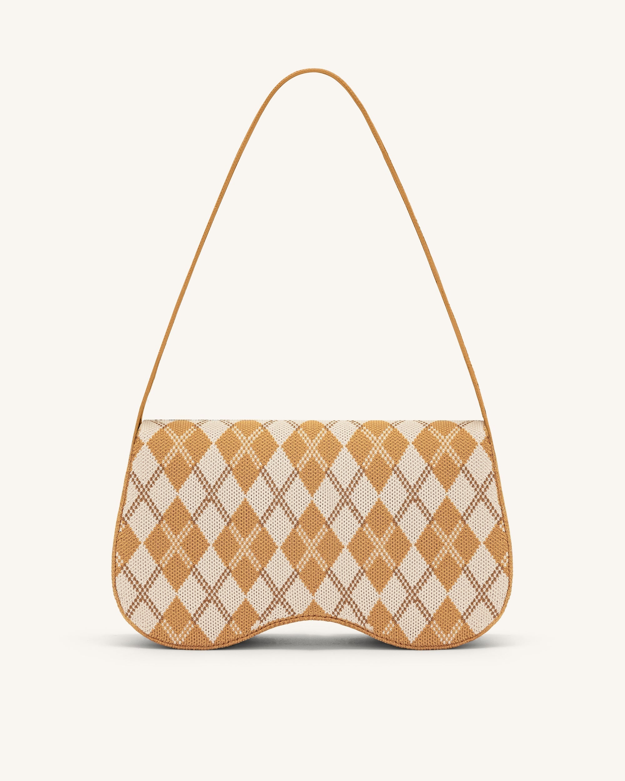 Becci Knitted Shoulder Bag - Orange & Ivory & Brown