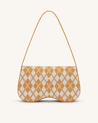 Becci Knitted Shoulder Bag - Orange & Ivory & Brown