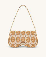 Becci Knitted Shoulder Bag - Orange & Ivory & Brown