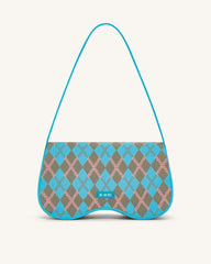 Becci Knitted Shoulder Bag - Lake Blue & Gray Green & Pink