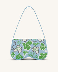 Becci Knitted Shoulder Bag - Flower Collection - Ice & Green & White & Gray
